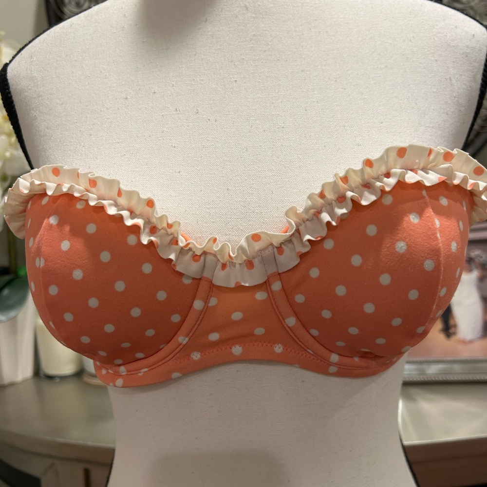 Victoria's Secret Orange Polka Dot Ruffle Bandeau Bra & Bikini Set #225 - Picture 2 of 12